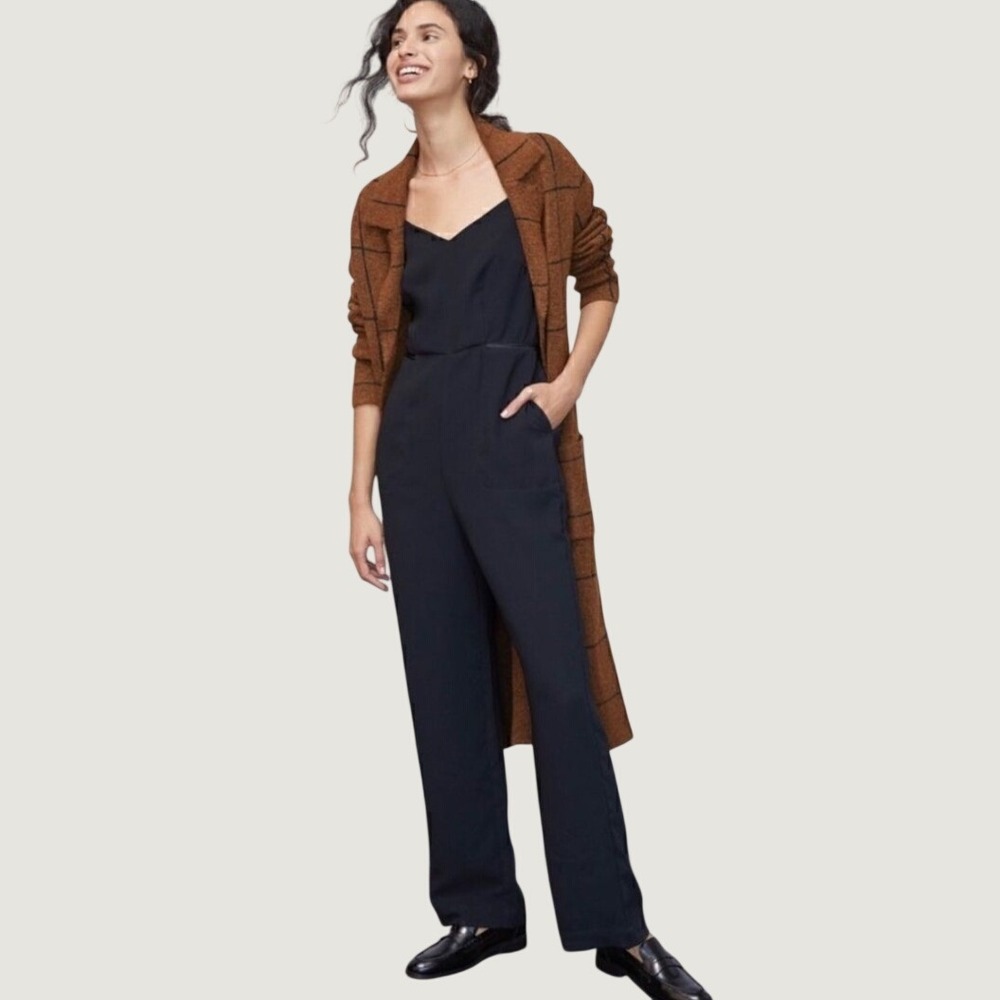 Maeve Anthropologie Magdalena V-Neck Cami Jumpsuit Black Sz 0